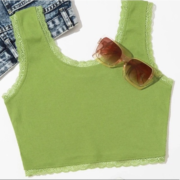 Lace Trim Rib-knit Tank Top - Picture 1 of 5